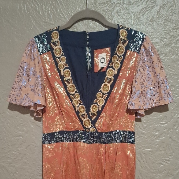 Anthropologie Navy and Gold Embroidered Jacket Size 4 - Picture 3 of 16